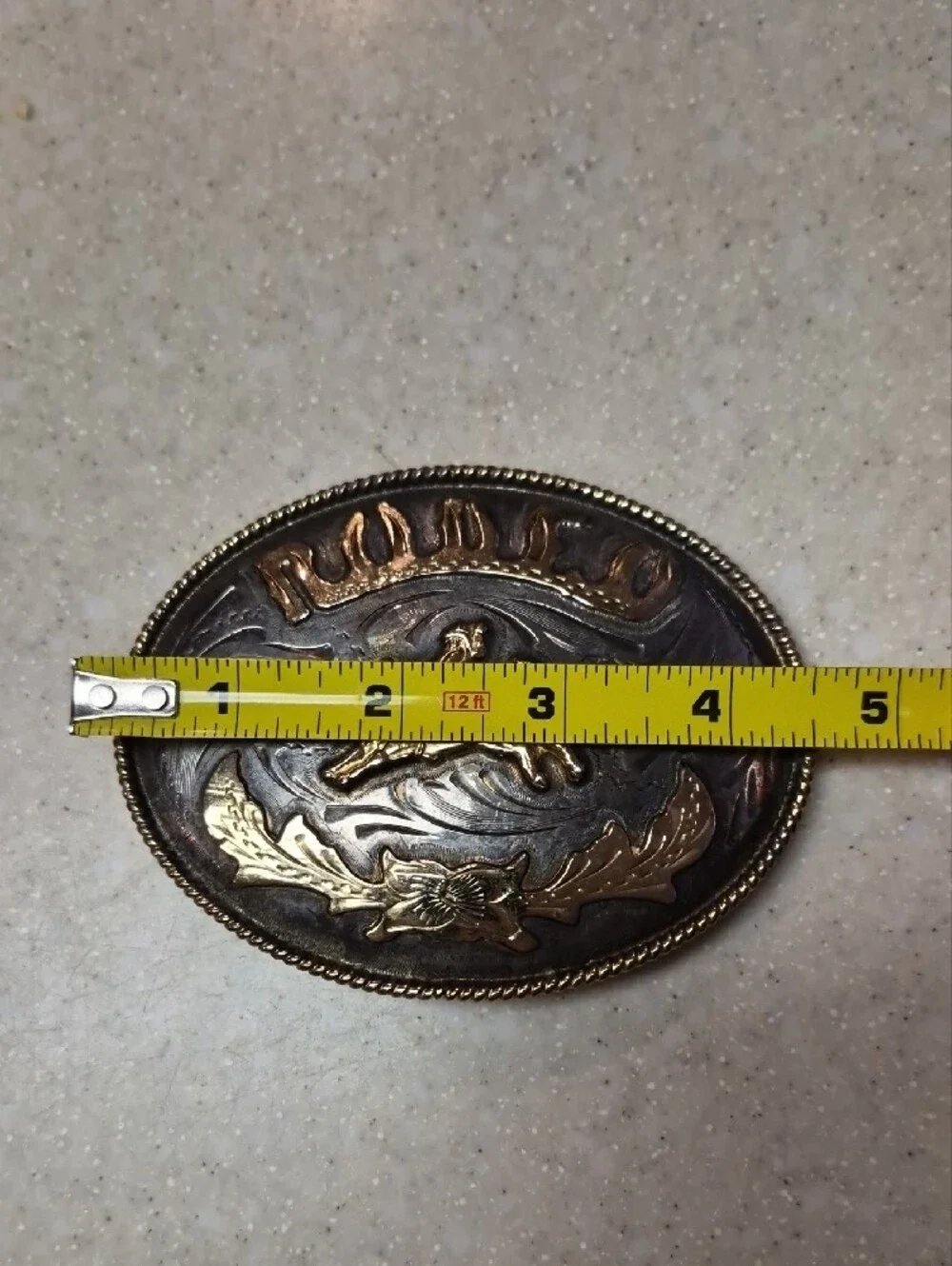 Western Two-Tone Horse & Rider Oval Belt Buckle